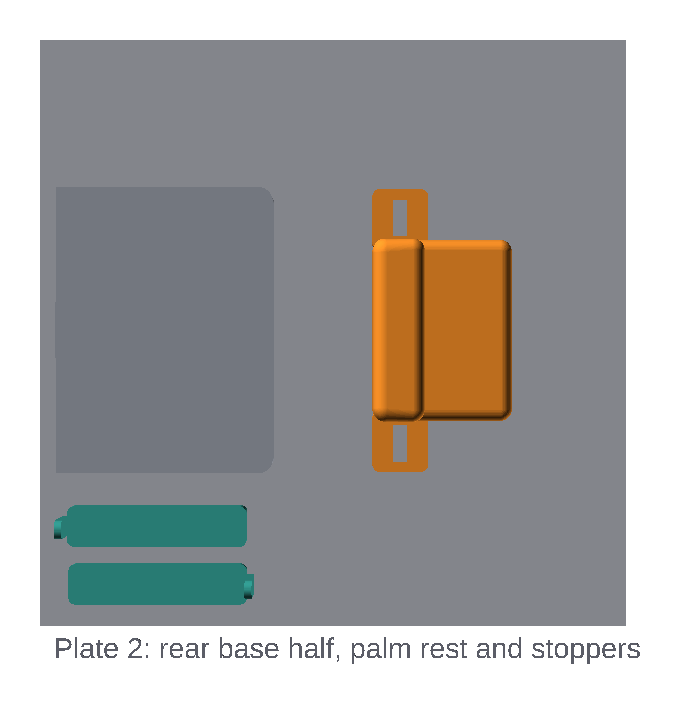 Plate 2: rear base half, palm rest and stoppers